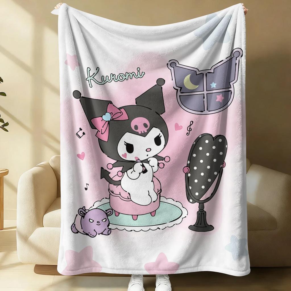 Kuromi Purple Polka Dot Flannel Blanket Soft Warm Throw Japanese Anime Camping Office Bedroom School Nap Blanket Summer Quilt