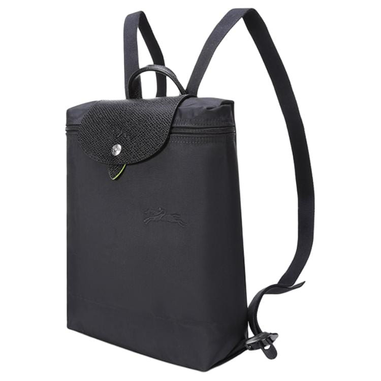 LONGCHAMP Le Pliage Green Recycled Canvas With Leather Trim Backpack Women's Black 1699919001
