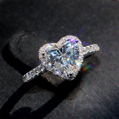 Роскошное серебряное кольцо с сердечком для женщин, изысканное модное металлическое инкрустированное белыми цирконовыми камнями обручальное кольцо, ювелирные изделия для помолвки