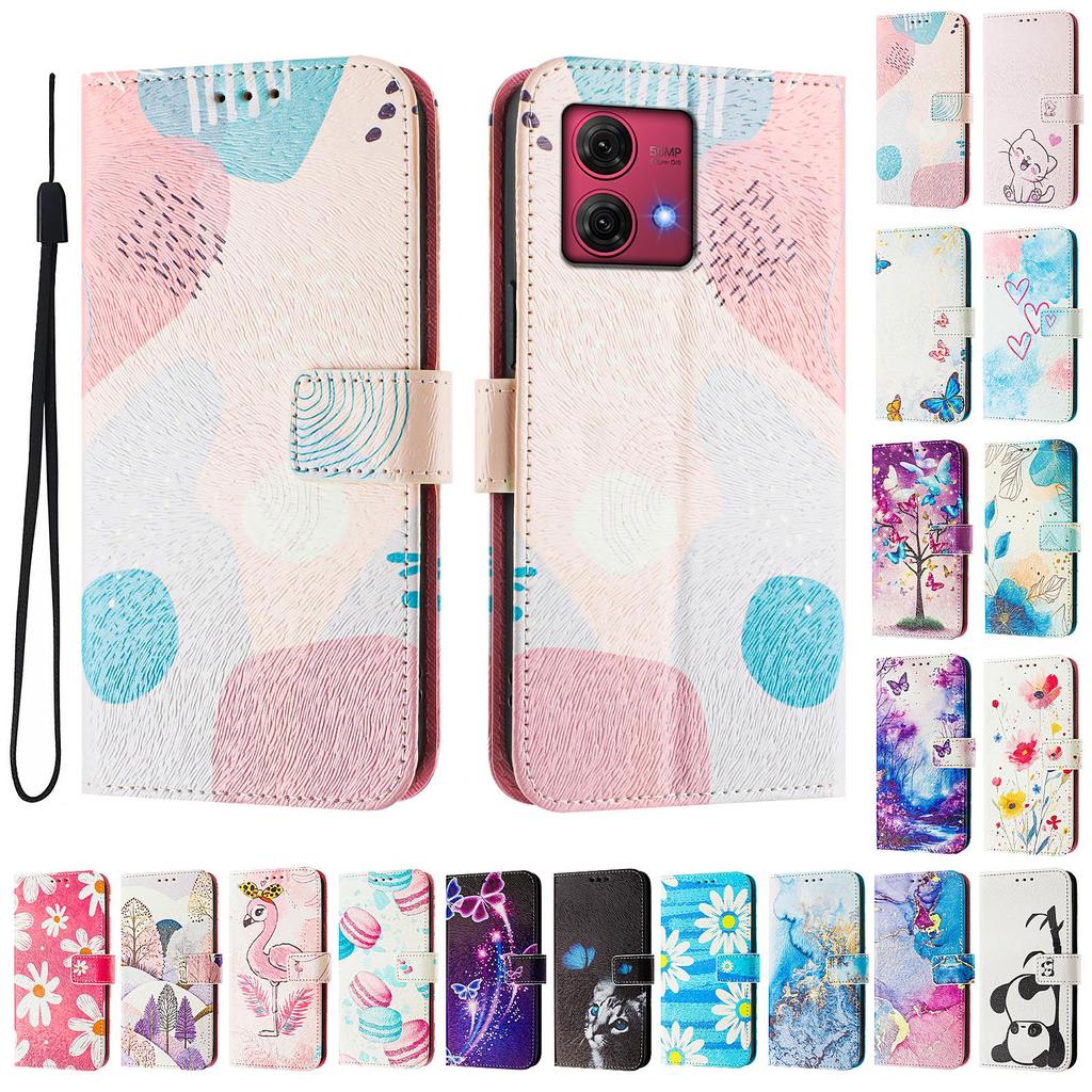 Роскошный окрашенный кожаный чехол-кошелек в стиле книги с цветной головоломкой для Motorola Moto G60, G40 Fusion, G10, G20, G30, G Play, G Power, Edge 50 NEO...