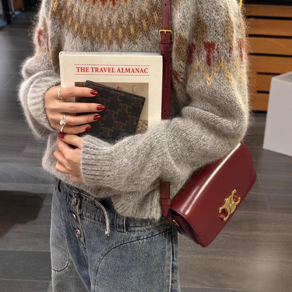 Темно-синий свитер из мохера с жаккардовым узором в стиле Fair Isle для женщин - Осень/Зима Корейский стиль Рождественская атмосфера Свободный крой