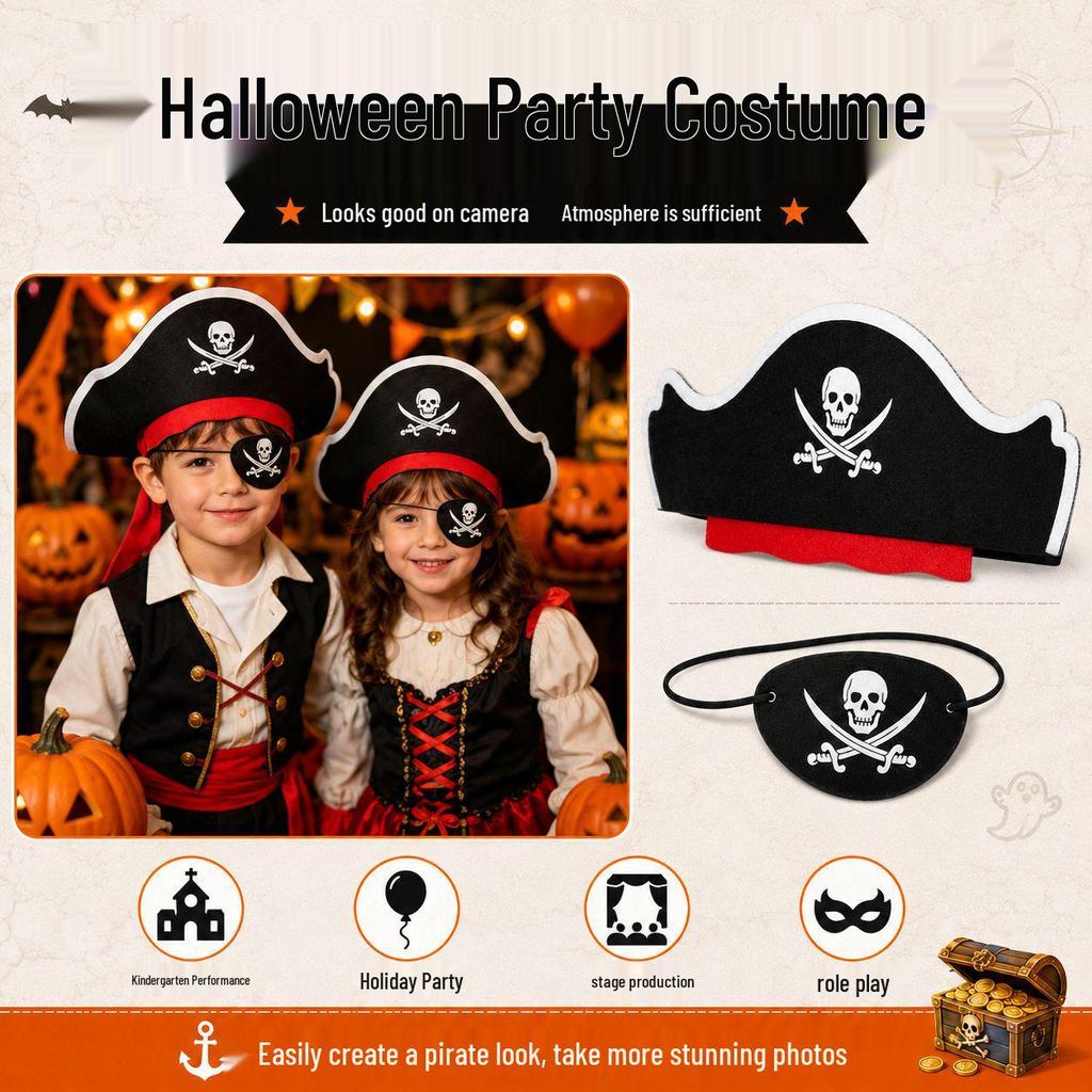 Pirate Hat Headband with Eye Patch - Perfect for Halloween, Parties, and Masquerades.
