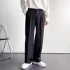 Men Suit Pants Wide Leg Loose Straight-Leg Formal Business Style Side Pockets Button Zipper Closure Solid Color Work Office Trousers