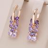 1 Pair Shiny Geometric Purple Zircon Drop Dangle Earrings for Women Luxury Gold Color Wedding Jewelry Gift