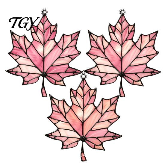 Autumn Room Atmosphere Acrylic Maple Leaf Suncatcher for Home Decor, Stained Glass Seasonal Accents Style Window Hanging Ornament Thanksgiving Harvest