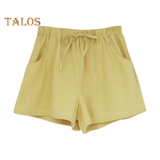 Летние женские шорты трапециевидной формы на шнуровке с высокой эластичной резинкой на талии, однотонные, свободные боковые карманы, плиссированные, повседневная домашняя одежда, спортивные короткие шорты