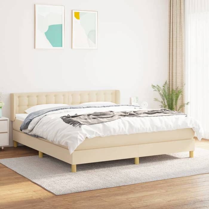Maison Exclusive - Sommier à lattes de lit avec matelas Crème 160x200 cm Tissu