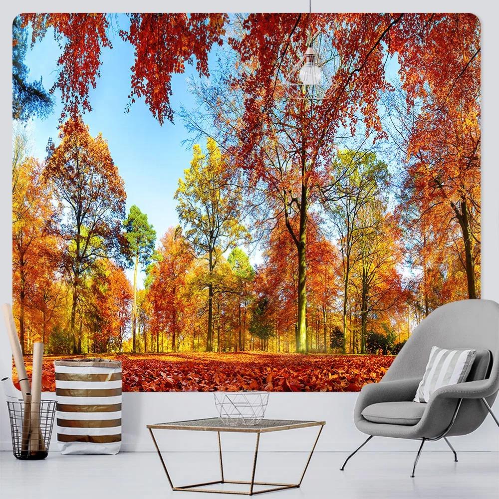 Autumn Forest Fallen Leaves Scenery Fashionable Home Decoration Tapestry Living Room Bedroom Tapestry