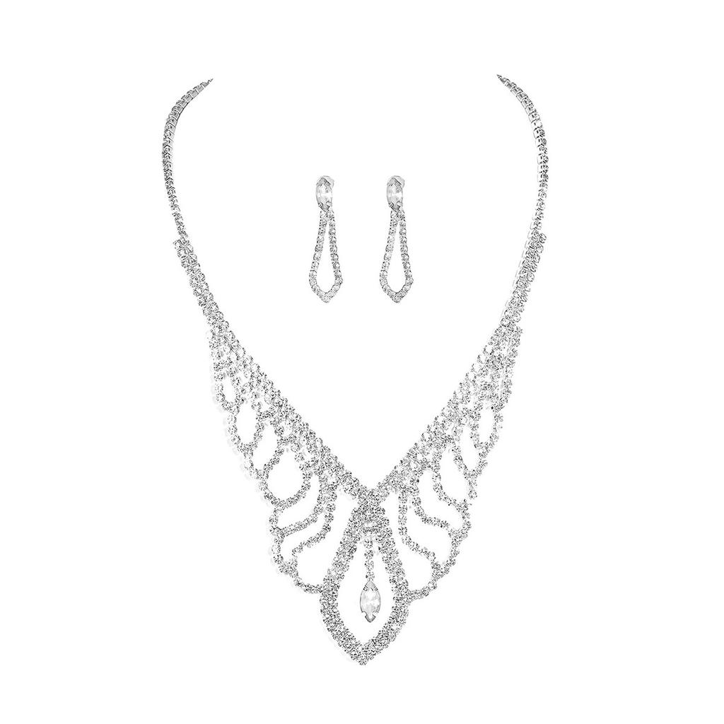 Полый Блестящий Набор Ожерелья и Серег со Стразами Роскошные Серьги из двух частей