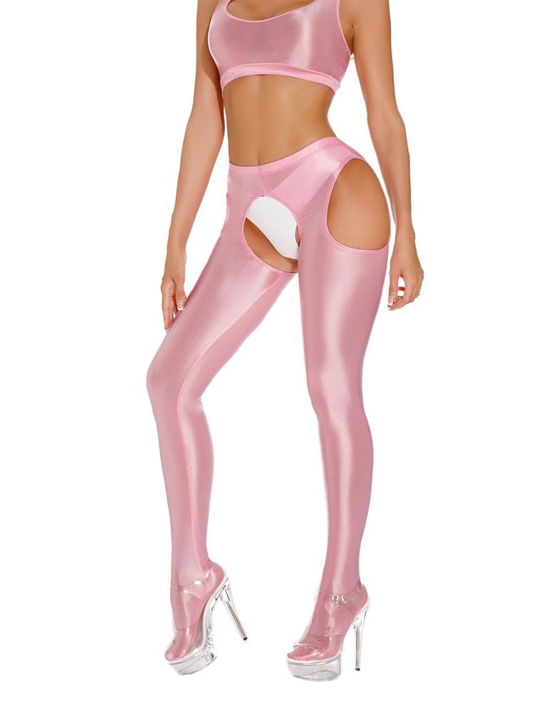 Сексуальные атласные маслянистые блестящие брюки-карандаш эластичные с вырезами облегающие прозрачные леггинсы для танцев конфетного цвета боди без ластовицы