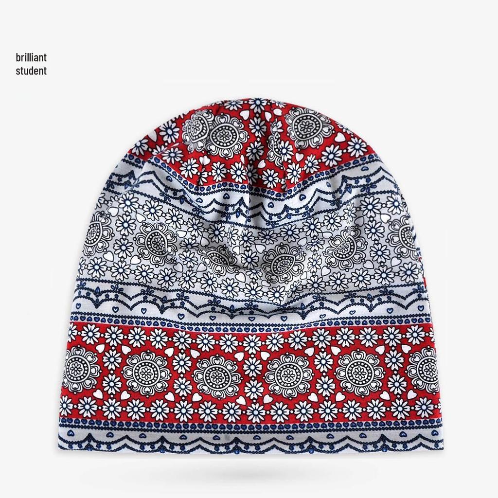 Unisex Paisley Cotton Cuffed Beanie: Spring/Summer Double Layer Stretch for Trendy Street Dance Fashion