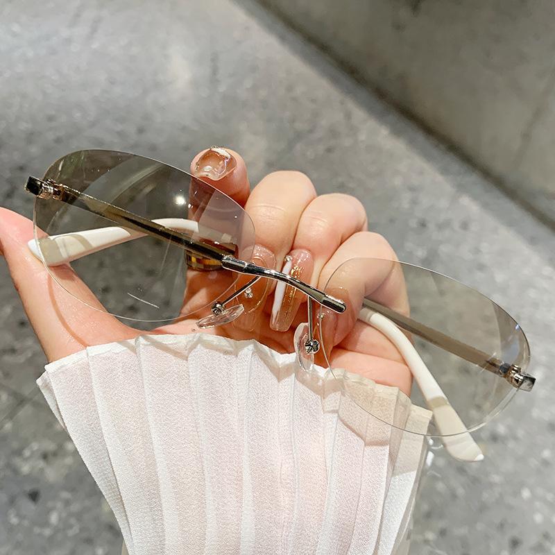 Солнцезащитные очки без оправы для девочек с металлическим корпусом, овальные солнцезащитные очки в стиле хип-хоп, очки с защитой от ультрафиолета