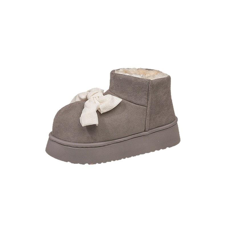 Warm plush bow thick-soled winter children's cotton boots snow wear short boots women thickened