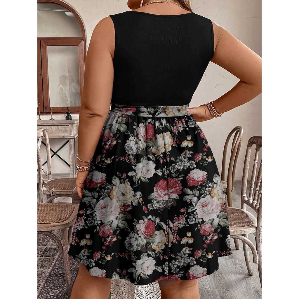 Женское модное повседневное платье без рукавов с цветным принтом и поясом большого размера