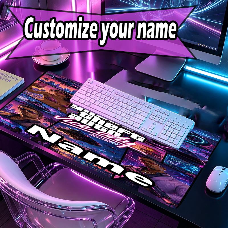 Custom Name Personalized Grand Theft Auto VI Pattern Mousepad, Laptop PC Desk Mat, Decorative Desk Mat for Home Keyboard Pad Gift