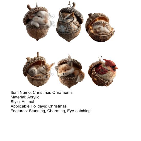 Лесные животные Желуди Украшения Акриловые Уютные Шишки Животные Рождественское украшение 2D Лесное существо Подвесное украшение Деревенский Домашний декор