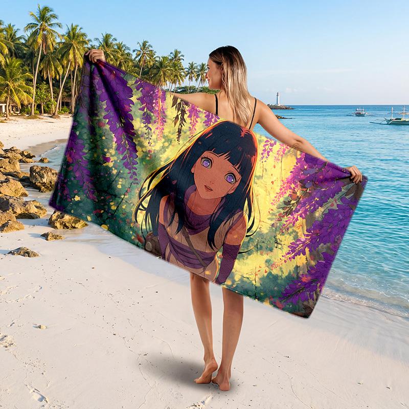 Hinata Hyuga Printed Swim Towel, Portable Water Absorbent Towel for Beach Camping Daily Bathroom Use
