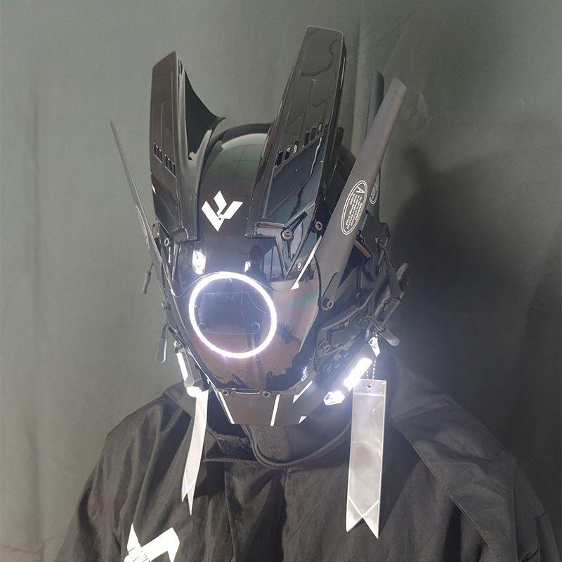 Cyberpunk Helmet Cosplay Dreadlocks Cool Mask With Led Light Shinobi Samurai Mask Braids Christmas Birthday Gift Dreads Wings