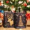 12/24pcs Black and Golden Christmas Gift Bags with Handles, Festive Santa, Reindeer, Snowflakes, and Christmas Tree Patterns