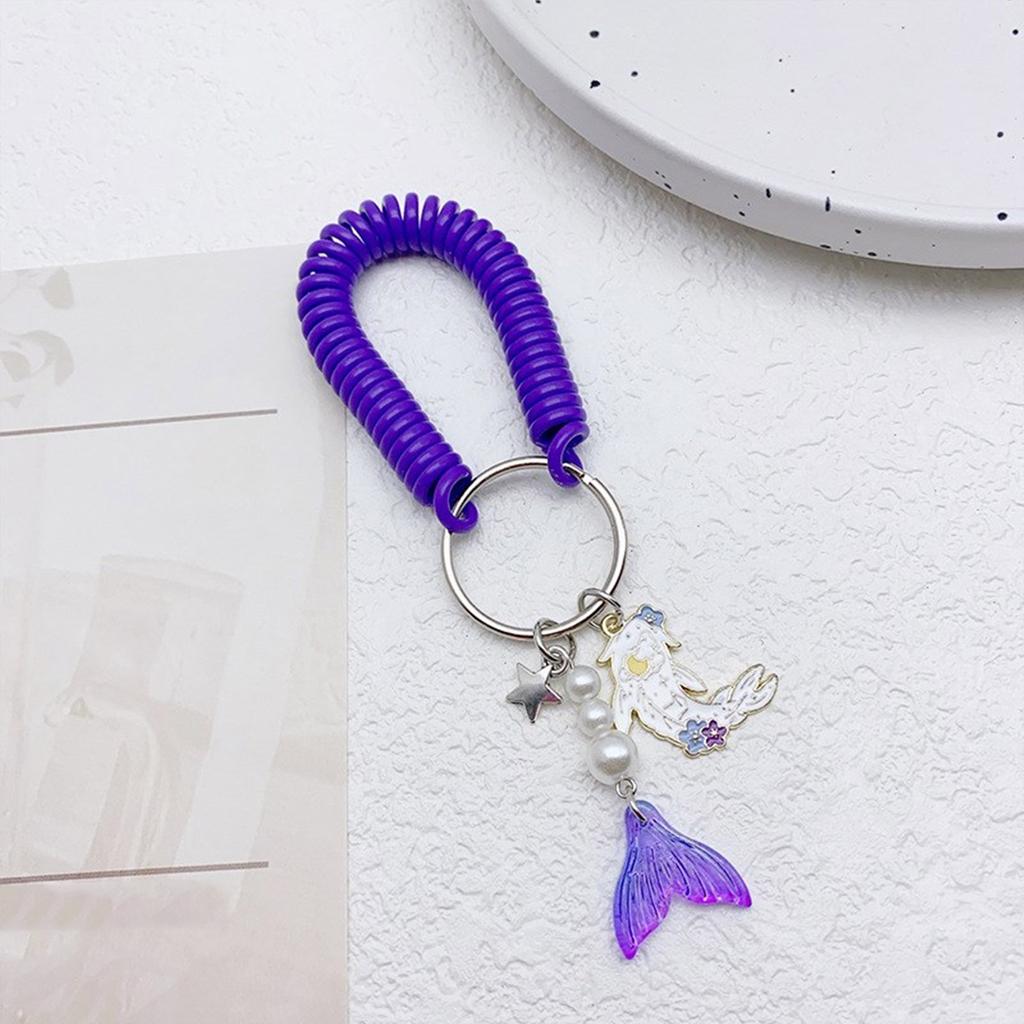 Colorful Cellphone Charm Retractable Spring Coil Keychain Stretch Cord Phone Chain Bag Pendant Convenient Accessory