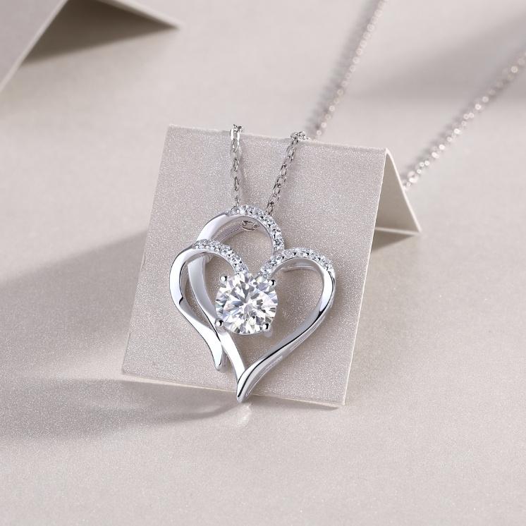 925 Sterling Silver Heart Necklace White Gold Plated Heart Shape Diamond Moissanite Women Luxury Pendant Necklace
