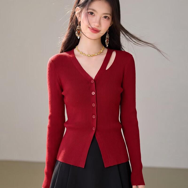 Zose V-Neck Cut-Out Ribbed Knit Cardigan