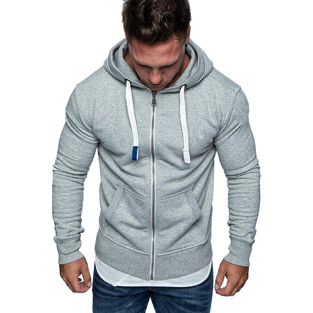 Spring And Autumn New Men's Solid Color Cardigan Hooded Fleece Casual Coat