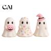 Witch Hat Ghost Figure Cute Halloween Resin Figurine, Candy Pumpkin Small Statue Desk Decor for Girls, Pink White Kawaii Tabletop Ornament Figurine