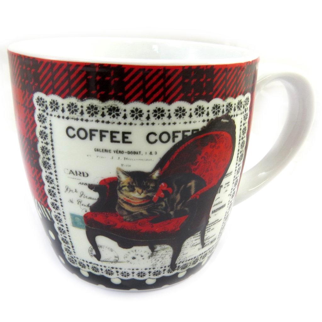 Les Trésors De Lily [M1398] - Фарфоровая кружка 'Belle Epoque' красно-белая (кошка) - 9x9 см