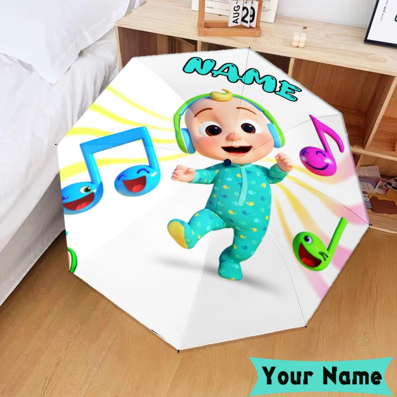 Custom Name Cocomelon Party Celebration Umbrella, Foldable Umbrella Suitable for Outdoor Shopping Travel Sports, Exquisite Gift for Family