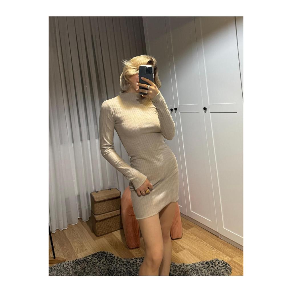 Женское платье с высоким воротником, трендовое, из вельвета и лайкры, хлопок, сезонное и зимнее