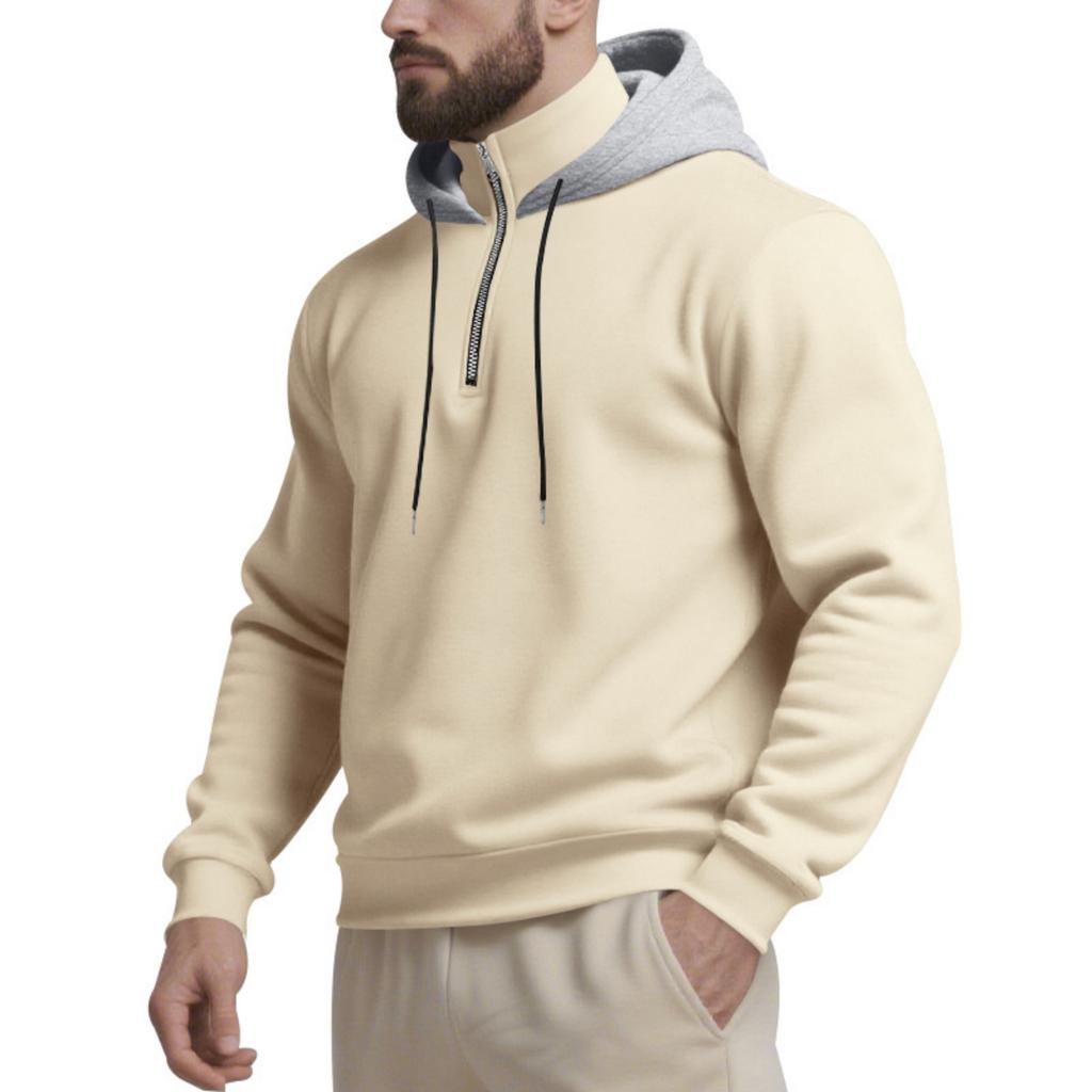 Men's 1/4 Zip Cargo Hoodie | Drawstring Multi-Pocket, Solid Color For Outdoor & Casual Wear