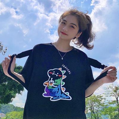 Summer Korean version of the new BF style loose medium and long fun graffiti printing short-sleeved T-shirt top women's ins
