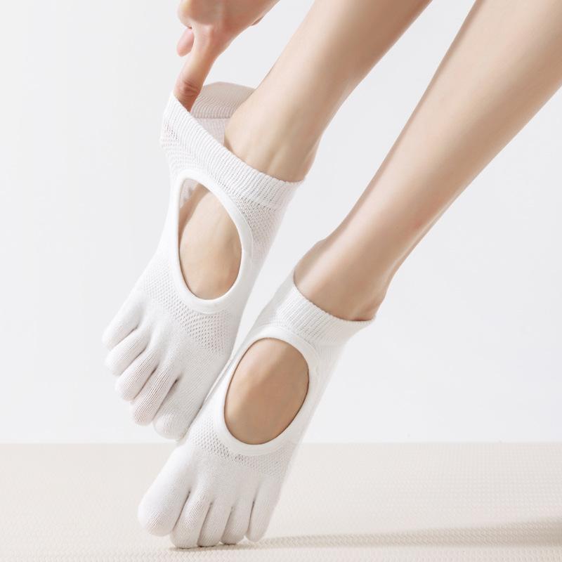 Women Hollow Mesh Five Toe Yoga Socks Non Slip Silicone Sole Breathable Pilates Socks for Indoor Workout Dance
