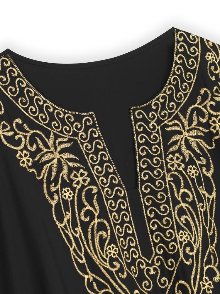 EDOLYNSA Черный кафтан с вышивкой больших размеров, летнее длинное пляжное платье, женская домашняя одежда, купальный костюм, свободный кафтан