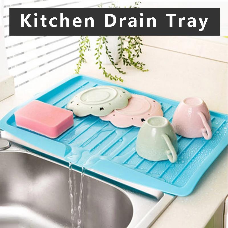 Kitchen Drain Pad Rectangle Dish Drainer Tray Kitchenware Spoon Mat Vegetable Fruit Drying Rack Cleaning Brushes Sponge Holder