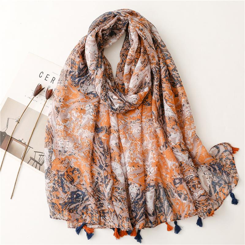 Spain Lovely Polka Floral Line Tassel Viscose Shawl Scarf Lady High Quality Wrap Thin Pashmina Stole Muslim Hijab 180*90Cm