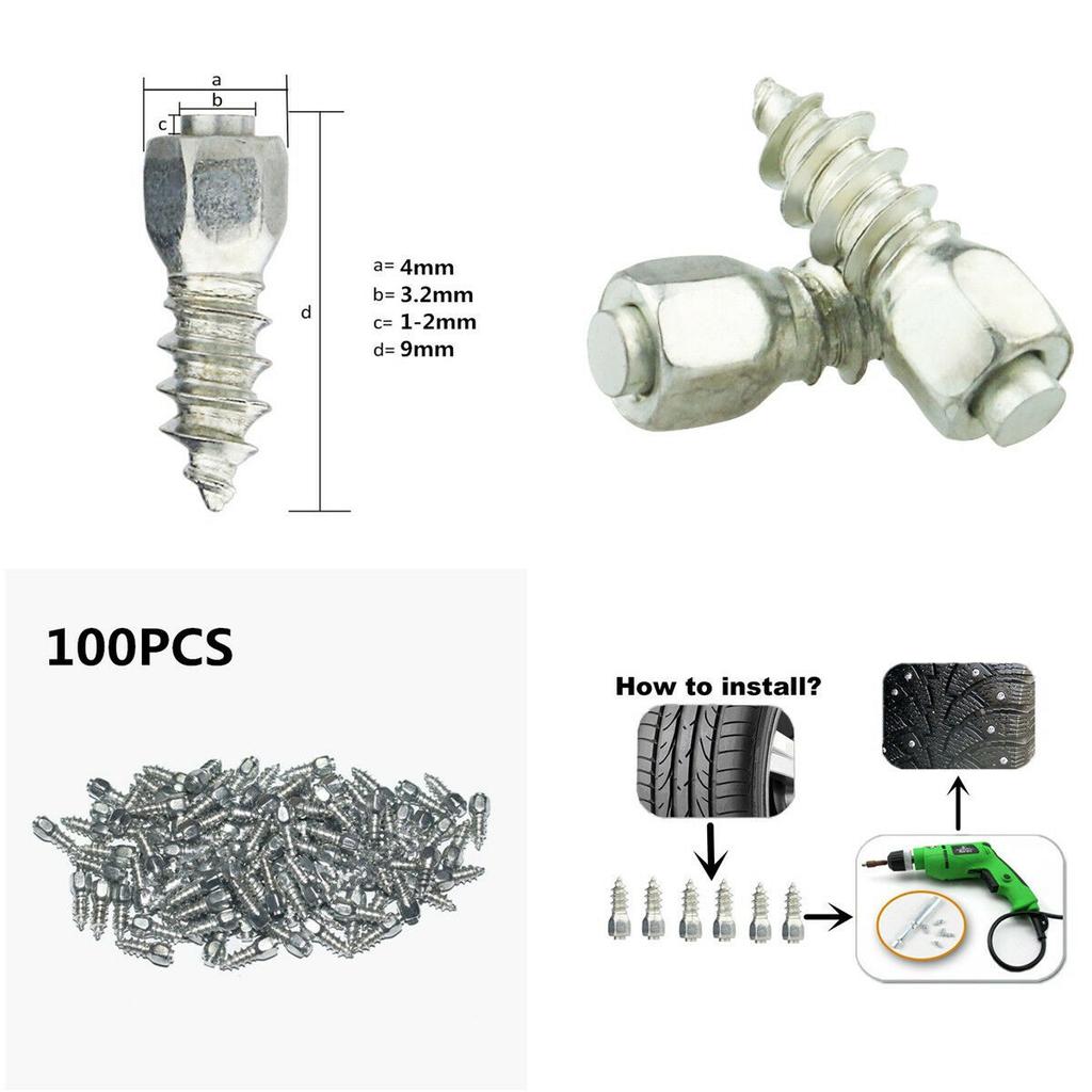 100x9мм Вкручиваемые шипы для шин Снежные шипы Шипы для льда для гоночных трековых шин Автомобиль/Грузовик/Квадроцикл
