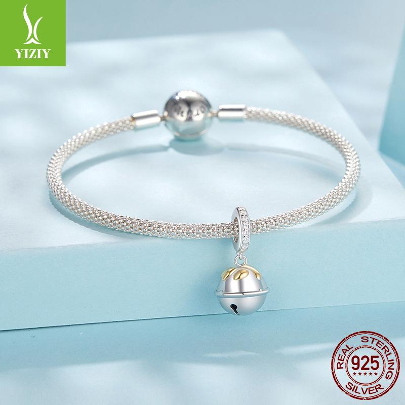 Christmas 925 Sterling Silver Cute Pet Paw Print Bell Pendant Necklace Pendant Diy Handmade Beaded Bracelet