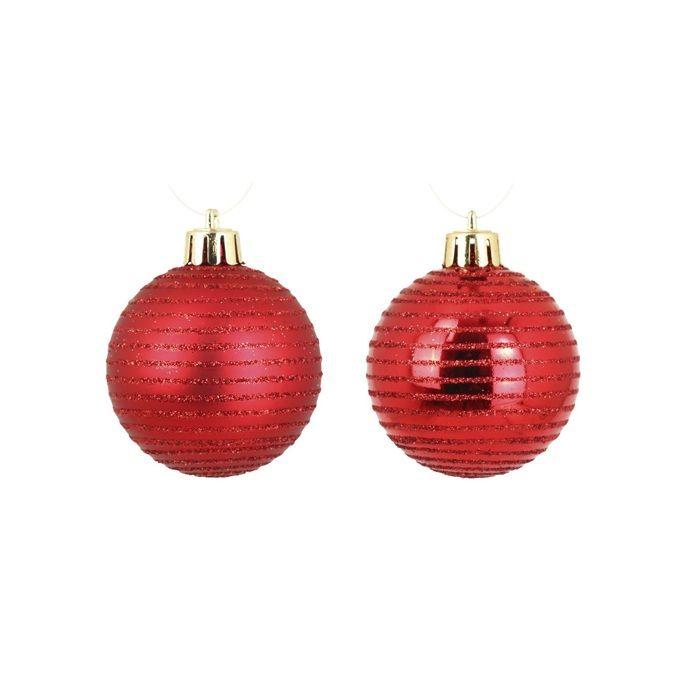 Set de 8 Boules de Noël Rayées Rouges Diamètre 6 cm