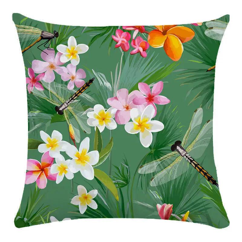 Green Leaf Flower Pillowcase Parrot Pattern Interior Home Pillow Suite Bedroom Sofa Bed Chair