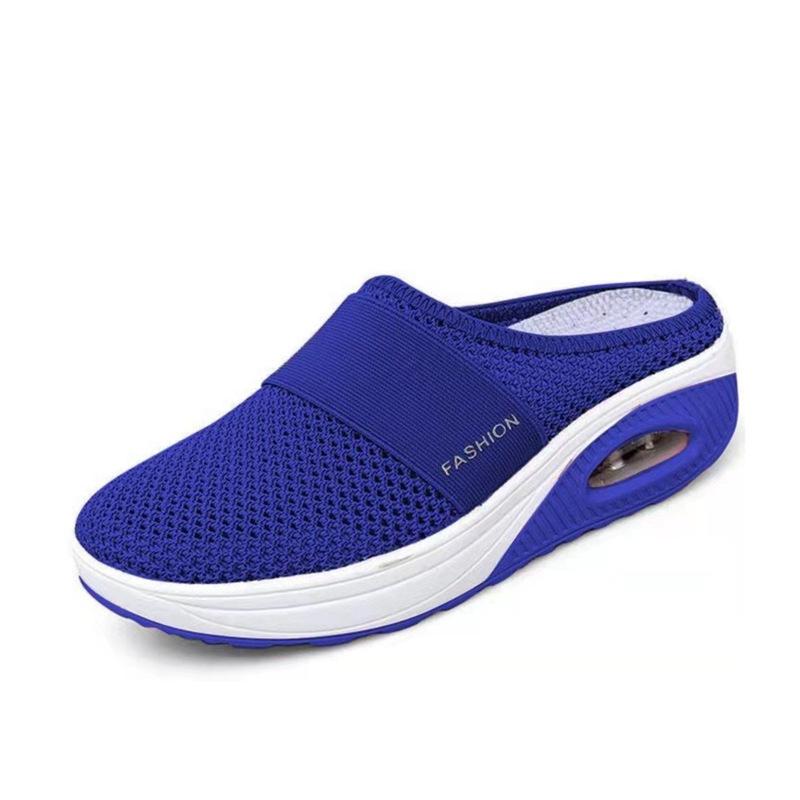 Large Size Lazy Shoes Women's Mesh Breathable Bag Head Half Slippers Muffin Thick-soled Round Head Without Heel Mesh Shoes