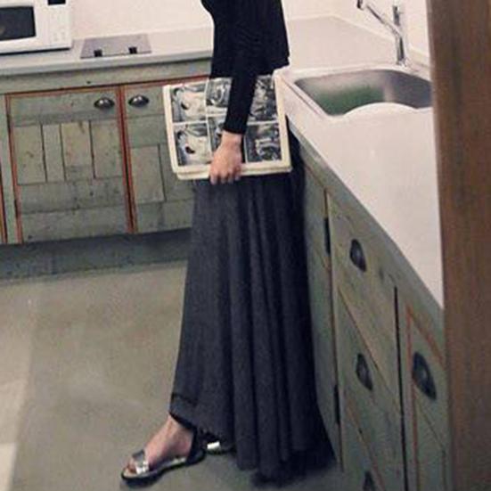 Женская юбка макси с регулируемой завязкой и высокой талией, разрезом по бокам, большим подолом, длинная юбка, однотонная юбка А-силуэта