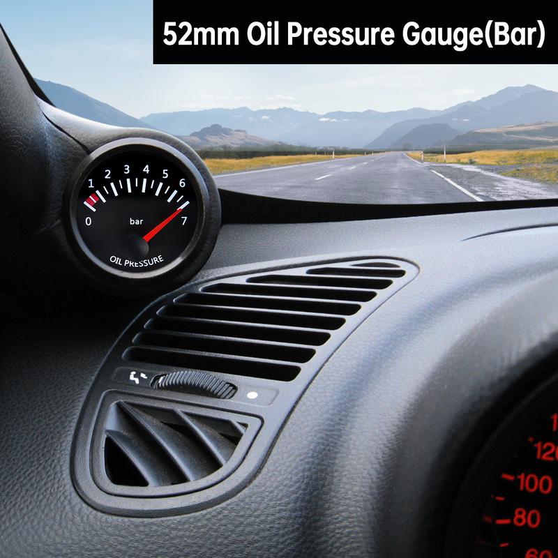 2" 52MM Oil Pressure Gauge+Sensor 1/8NPT White Light 0~7Bar Oil Press Meter for Petrol Car Auto Racing Meter Holder 12V custom