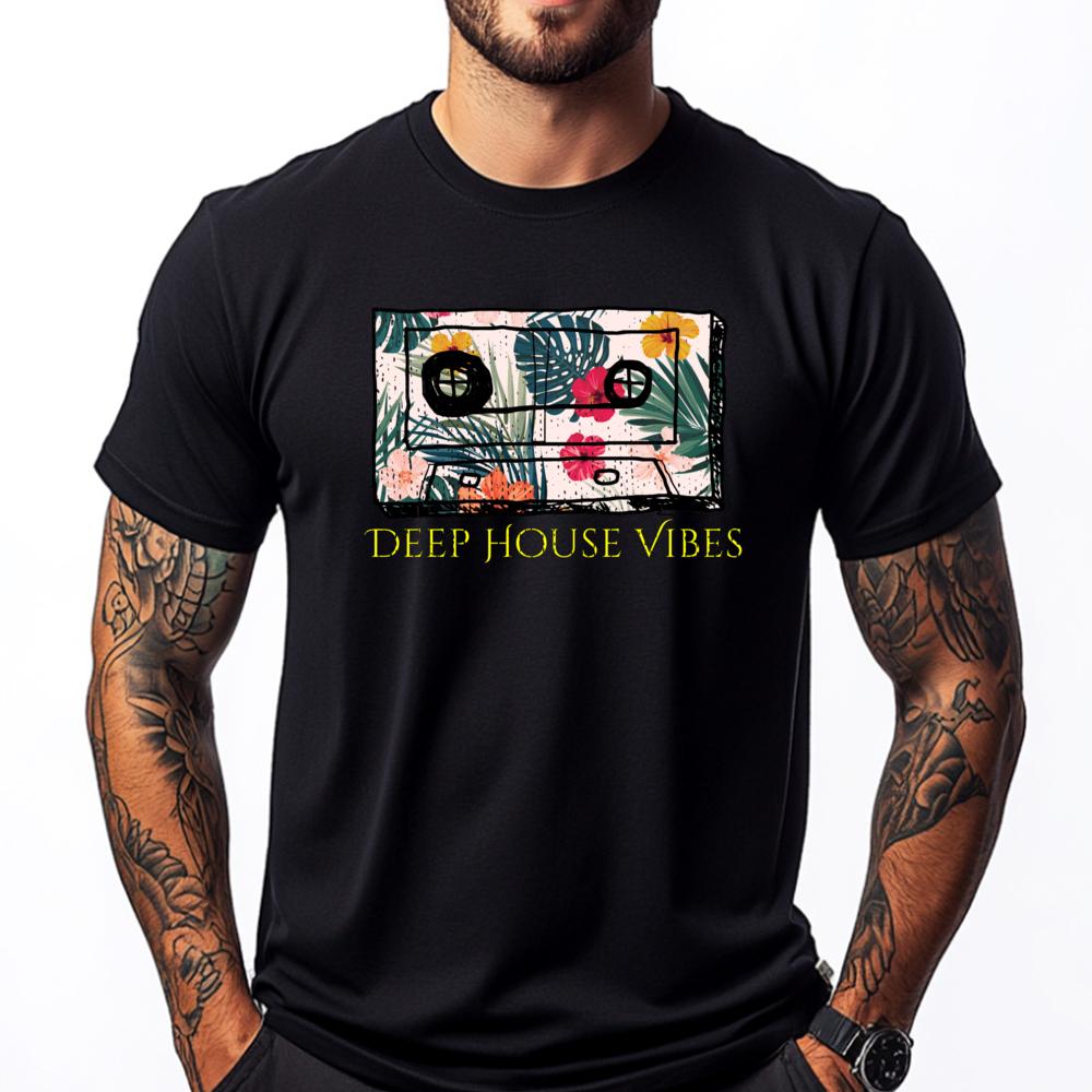 Deep House House Music Cassette Tape T Shirts For Unisex Original Unisexs Tshirts Graphic Cotton Short Sleeve