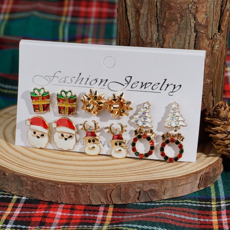 New Christmas Ornaments Fashion Christmas Tree Elk Snowflake Old Man Windmill Gift Cartoon Christmas Earrings