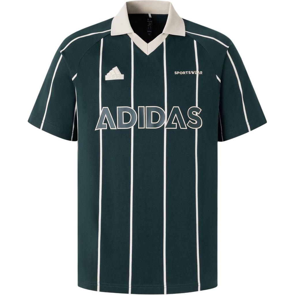 Adidas Tiro Stripe Heavy Jersey Tee Loose-Fit Printed Short-Sleeve Polo Men Tops Night-Sky-Green JC5744