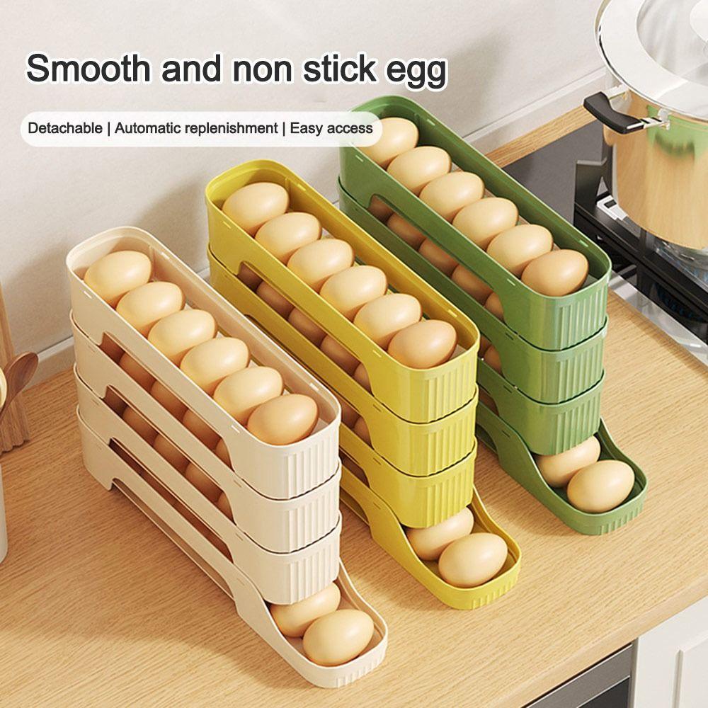 Large Capacity Automatic Egg Roller Slide Organizer Refrigerator Egg Storage Box  Kitchen