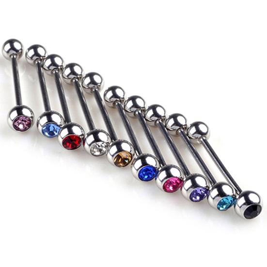 10Pcs Unisex Punk Mixed Rhinestone Ball Barbell Tongue Bars Rings Body Piercing