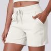 Women's Casual Loose Solid Color Drawstring Pocket Yoga Running Fitness Three Quarter Shorts